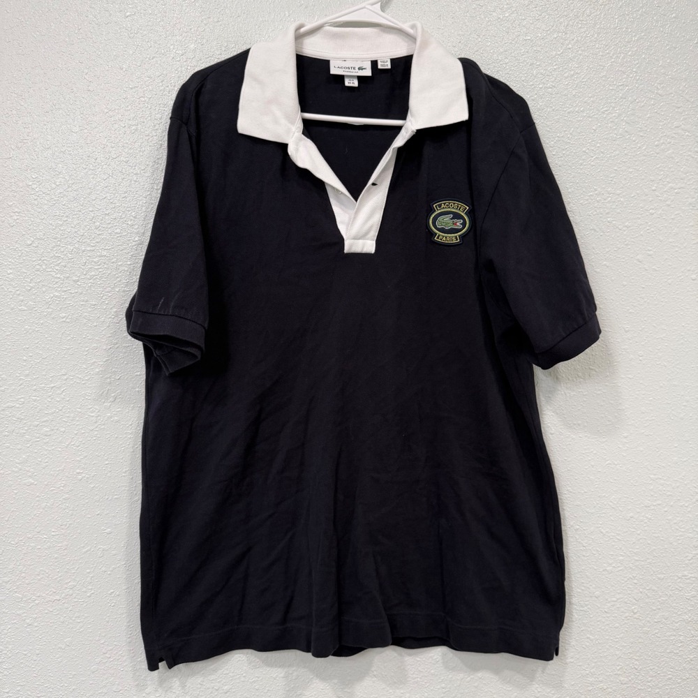 Lacoste Paris Mens Classic Fit Navy Blue Cotton Pique V-Neck Polo Shirt XL